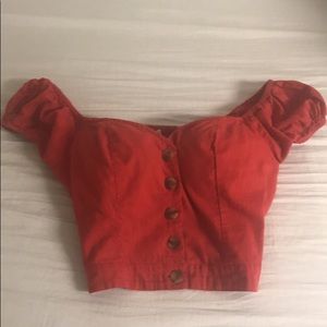 Cropped red button-up top